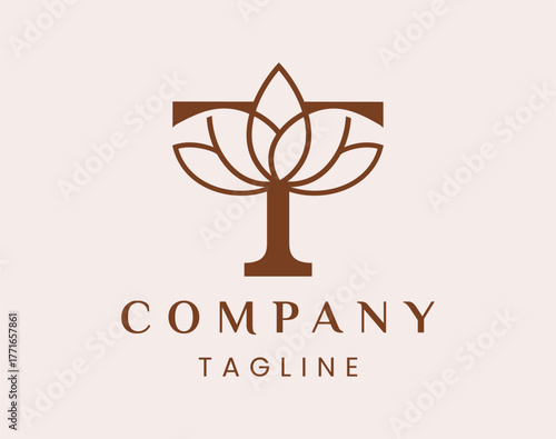 Letter T Elegant Lotus Flower Logo Design