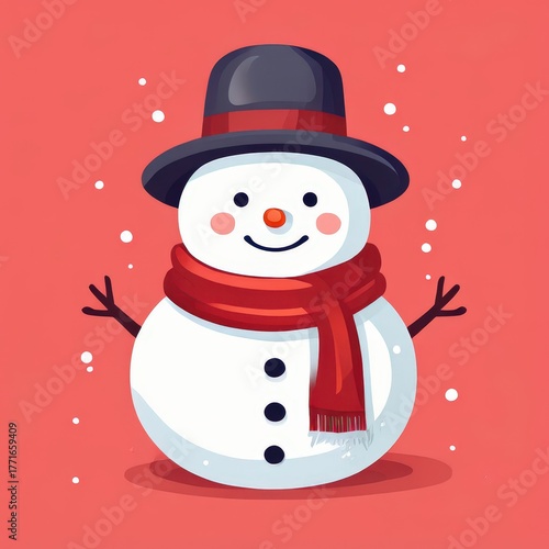 an AI Image Generator, Cheerful Snowman Wearing Red Scarf and Hat