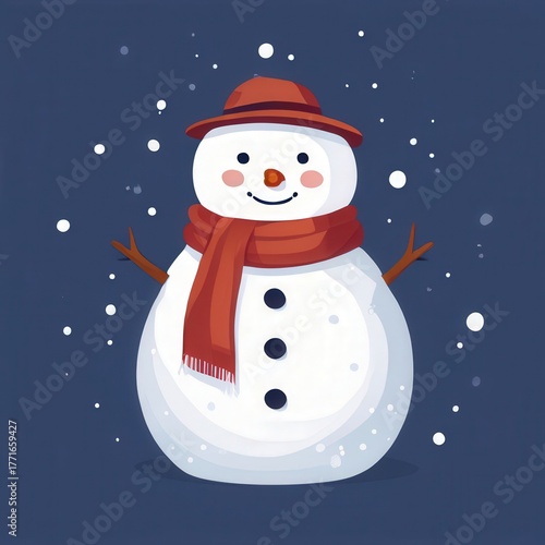 an AI Image Generator, Cheerful Snowman Wearing Red Scarf and Hat