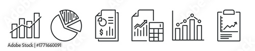 Finance Report thin line icon set. Web minimal editable stroke icons