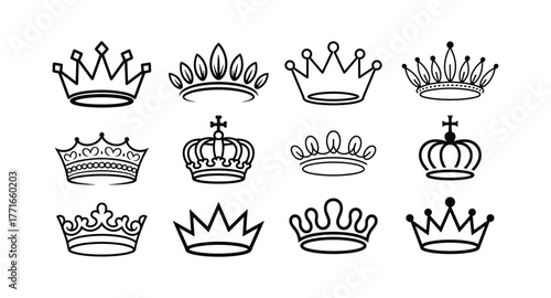 Crown Vector Illustration Set Royal Emblems Authority Signs Decorative Elements