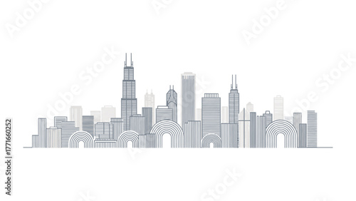 Chicago Cityscape: An iconic cityscape silhouette of Chicago, capturing the essence of urban architecture with elegant lines and subtle hues, representing the city's unique skyline.