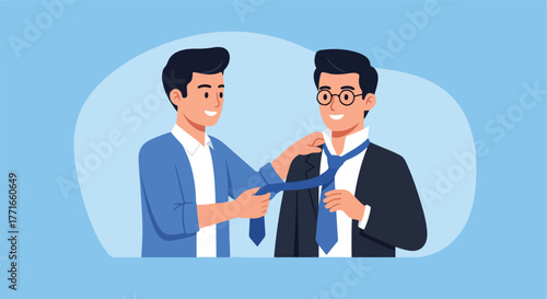 Person helping another with tie