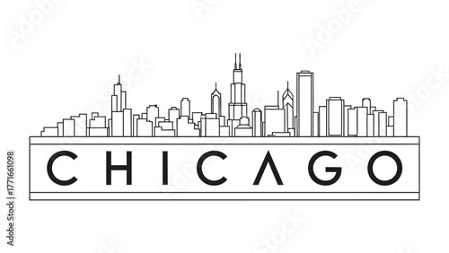Chicago Skyline: A clean line drawing of the iconic Chicago skyline, showcasing the city's architectural grandeur. This illustration captures the urban essence.