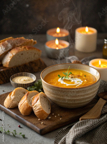 Pumpkin soup with bread