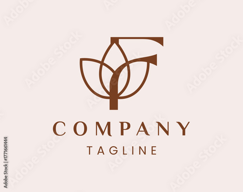 Letter F Elegant Lotus Flower Logo Design