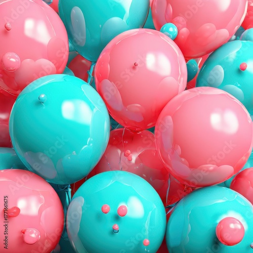 an AI Image Generator, Colorful Balloons Celebration Set With Floating Ribbons