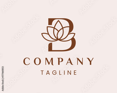 Letter B Elegant Lotus Flower Logo Design