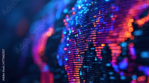 Breaking News Banner, Abstract digital globe with colorful glowing data points.