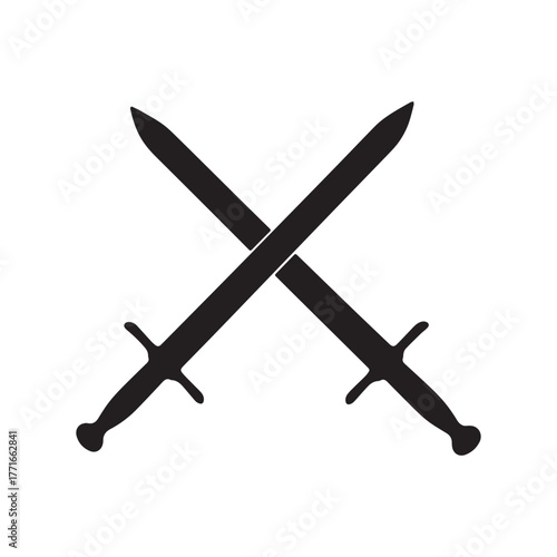 Swords crossed silhouette on white background. 