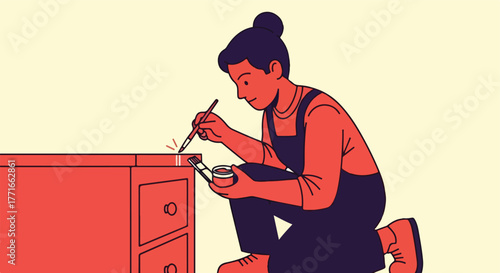 Person painting furniture