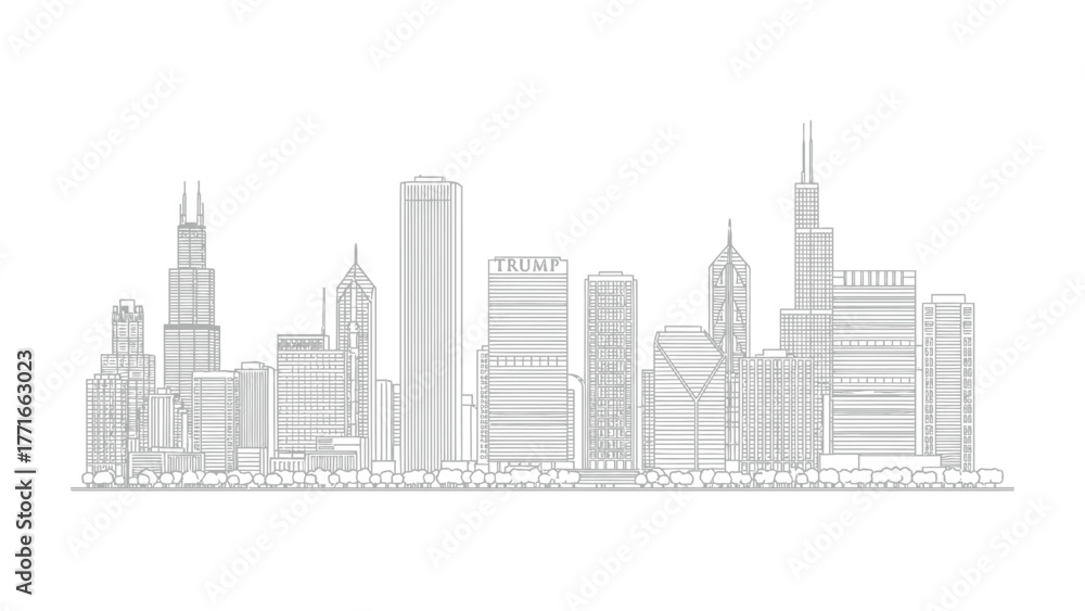 Obraz premium Modern City Skyline: A clean, minimalist depiction of a modern city skyline, showcasing various architectural designs with a sleek, contemporary aesthetic.