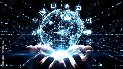 Global network technology innovation digital transformation big data ai iot future world