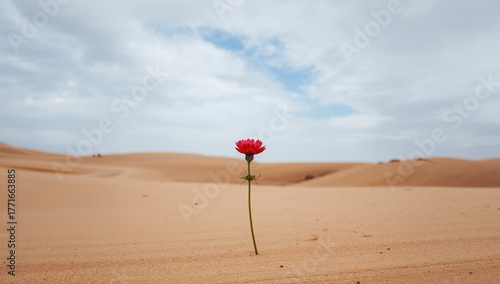 Fototapeta Naklejka Na Ścianę i Meble -  Crimson Bloom in the Sands, a Study in Color and Texture Juxtaposition.