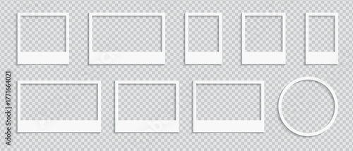 Realistic polaroid empty photo frame mock up with shadow Vector illustration