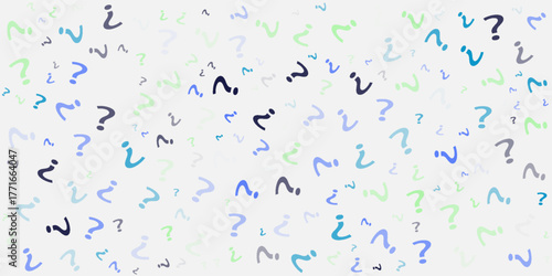 Question mark seamless pattern. Repeating interrogation patern. Hand drawn black simple icon on white sample background. Repeated modern wallpaper for design prints. Repeat swatch.