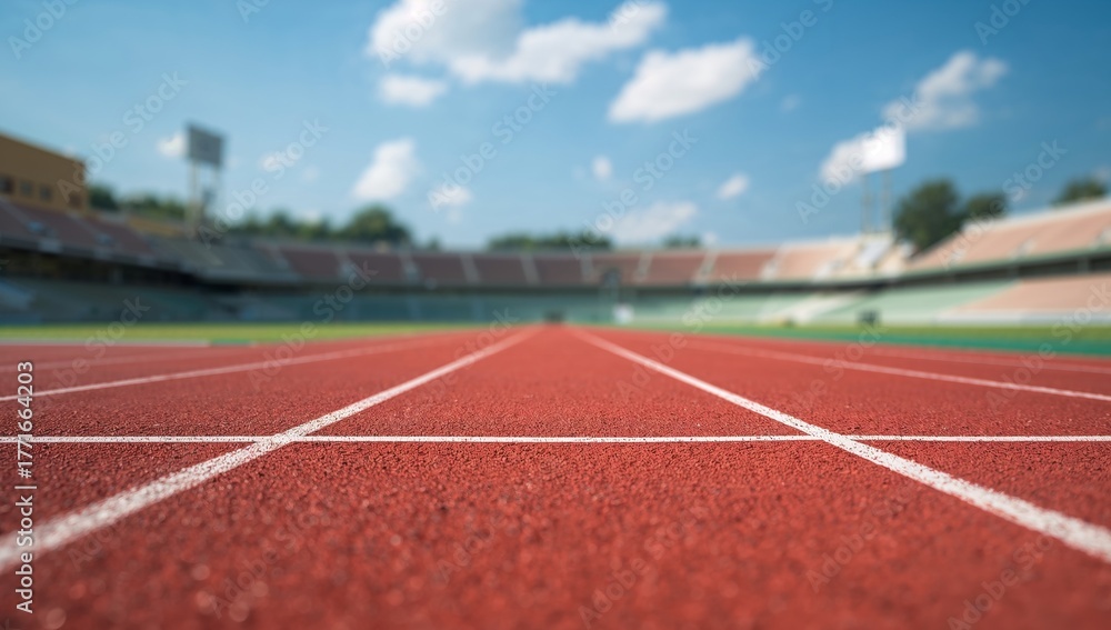 Fototapeta premium Crimson Field, White Lines. A Textured Vista of Competition and Aspiration.