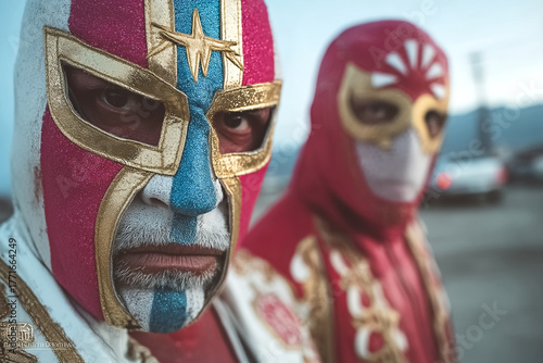Two masked Lucha libre wrestlers before the fight
