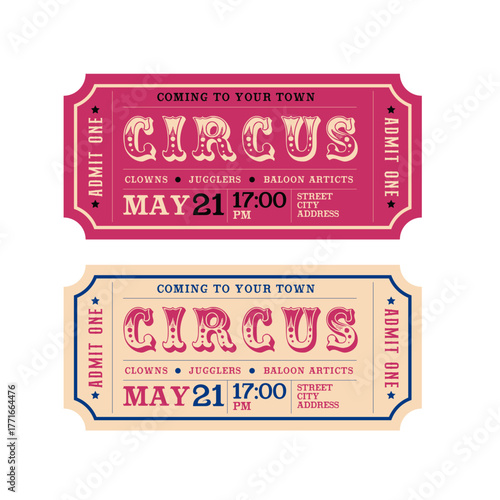 Vintage simple tickets for events, theater, circus and cinema