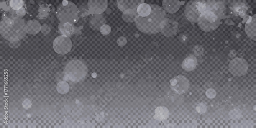 Soft focus bokeh lights overlay on transparent grid background for design