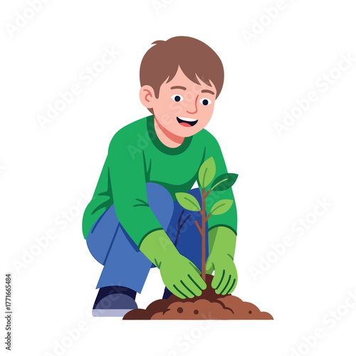 Boy Planting Tree, Gardening, Ecology, Environment, Child