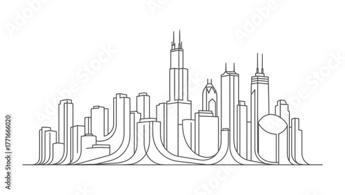 Cityscape Silhouette: An evocative monochromatic silhouette of a bustling cityscape showcases the distinct profiles of various buildings.