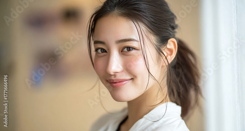 Wallpaper Mural 自然な笑顔でカメラを見つめる美しい日本人女性のポートレート Torontodigital.ca