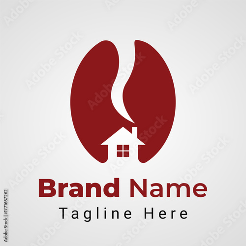 Coffee House Logo,Elegant and simple logo Coffee Bean arranged to form House Negative Space