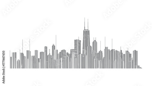 Urban Silhouette: A minimalist, high-angle view captures a sleek city skyline, showcasing modern architecture and a sense of upward movement.