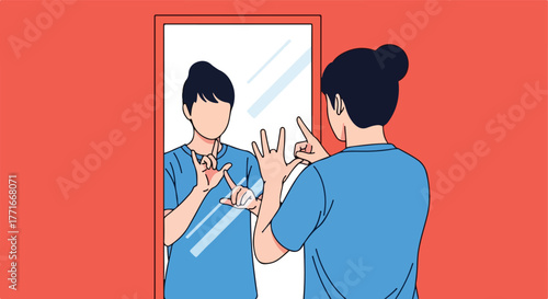 Person using sign language in front of a mirror