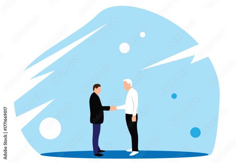 Fototapeta premium Two Business People Shaking Hands. White collar office workers and company leadership CEO concept vector art
