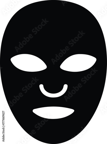 Theater or masquerade mask icon
, Black silhouette of a mask with cutouts for the eyes, nose, and mouth. The image represents disguise, mystery, theater, or masquerade themes, often associated with pe