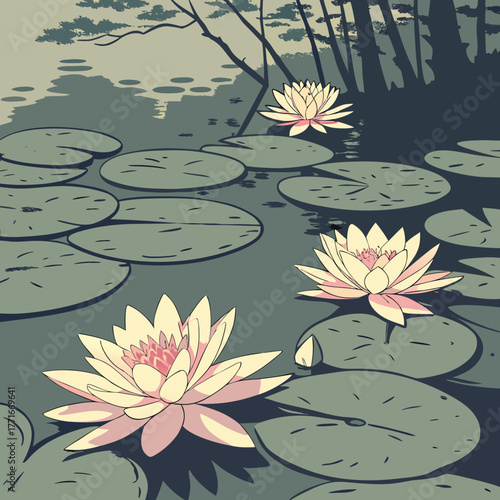 Water lily , lotus Vector  illustration