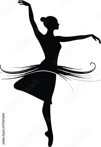 Elegant ballerina silhouette performing a graceful dance on a white background