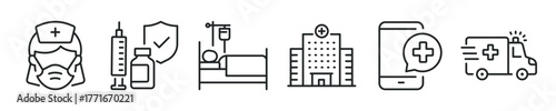 Hospital thin line icon set. Web minimal editable stroke icons
