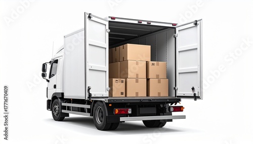 Delivery truck loaded with moving boxes ready for transportation and logistics services