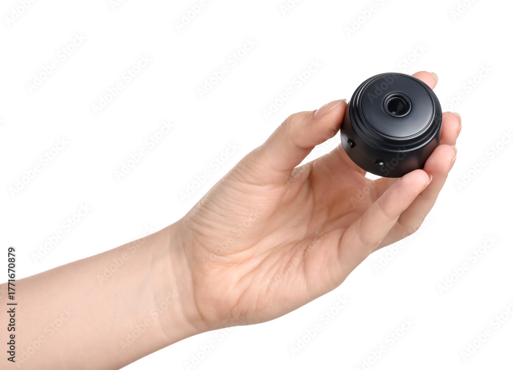 custom made wallpaper toronto digitalWoman with hidden spy camera on white background, closeup