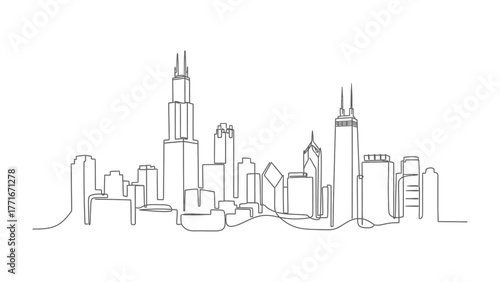 City Skyline Silhouette: Capturing the majestic skyline with a minimalist linear design, evokes a sense of urban grandeur.