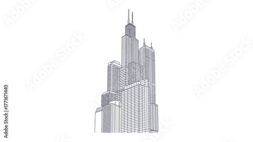 Towering Structure: A meticulously rendered architectural illustration showcases the impressive silhouette of a colossal structure reaching towards the sky.