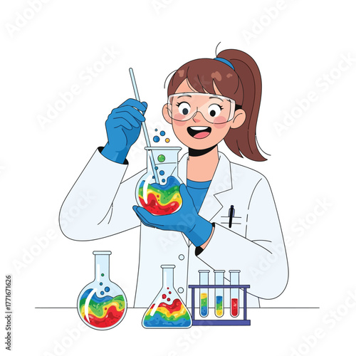 Scientist Experimenting Colorful Chemistry, Lab Research, Science