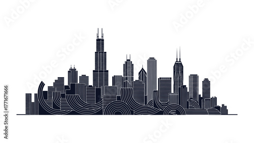 Urban Silhouette: A captivating silhouette captures the essence of a modern urban landscape, highlighting the sleek lines and towering structures of the city. 