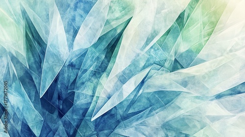 Wallpaper Mural Abstract background with sharp, angular shapes in shades of blue, green, and white, creating a dynamic effect Torontodigital.ca