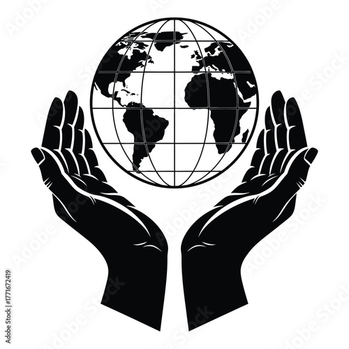 Hands holding planet earth globe symbolizing global care environmental protection and humanitarian support for a sustainable future silhouette