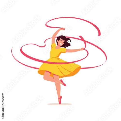 Rhythmic Gymnastics Girl with Ribbon, Dance, Sport, Isolated