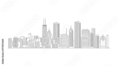 Cityscape silhouette: A stylized skyline of a modern city in a monochrome, showcasing the architectural diversity of its buildings.