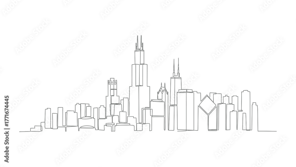 Obraz premium Urban Silhouette: An illustration captures the elegant skyline, offering a sophisticated representation of urban architecture.