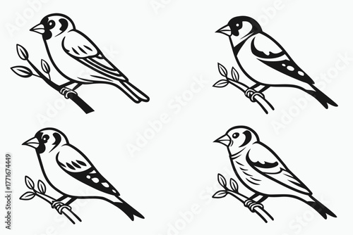 Wallpaper Mural Minimalist european goldfinch icon set Torontodigital.ca