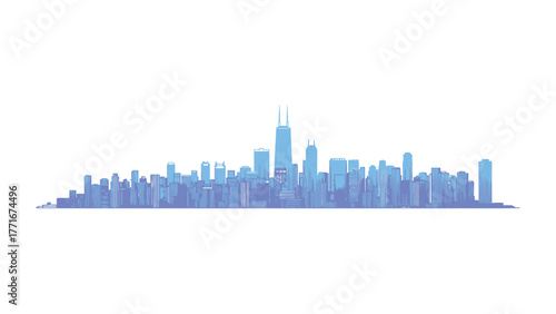 Cityscape Silhouette in blue tone: A contemporary cityscape silhouette in blue tone, with skyscrapers and buildings. capturing the modern aesthetic and architectural design.