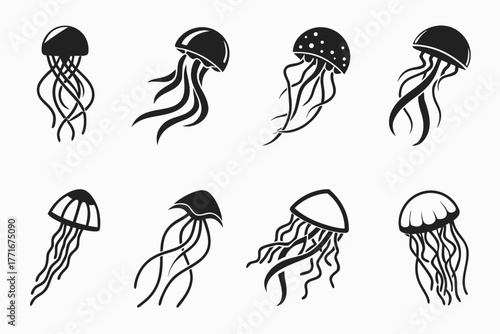 Geometric jellyfish icon set minimalist design