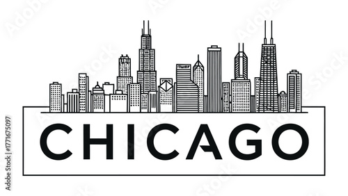 Chicago Cityscape Illustration: A stylized illustration presents the iconic skyline of the vibrant city of Chicago, featuring its towering skyscrapers and architectural wonders.